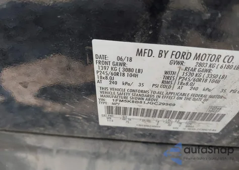2018 Ford Explorer from USA, damaged, VIN 1FM5K8B81JGC29969